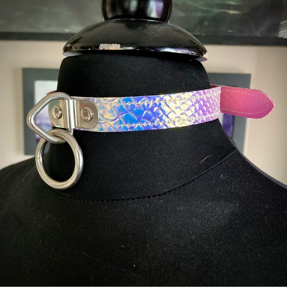 Holographic Choker Goth Sexy Kitten Holo Rave Cosplay Choker Kawaii Cyberpunk - Picture 2 of 3